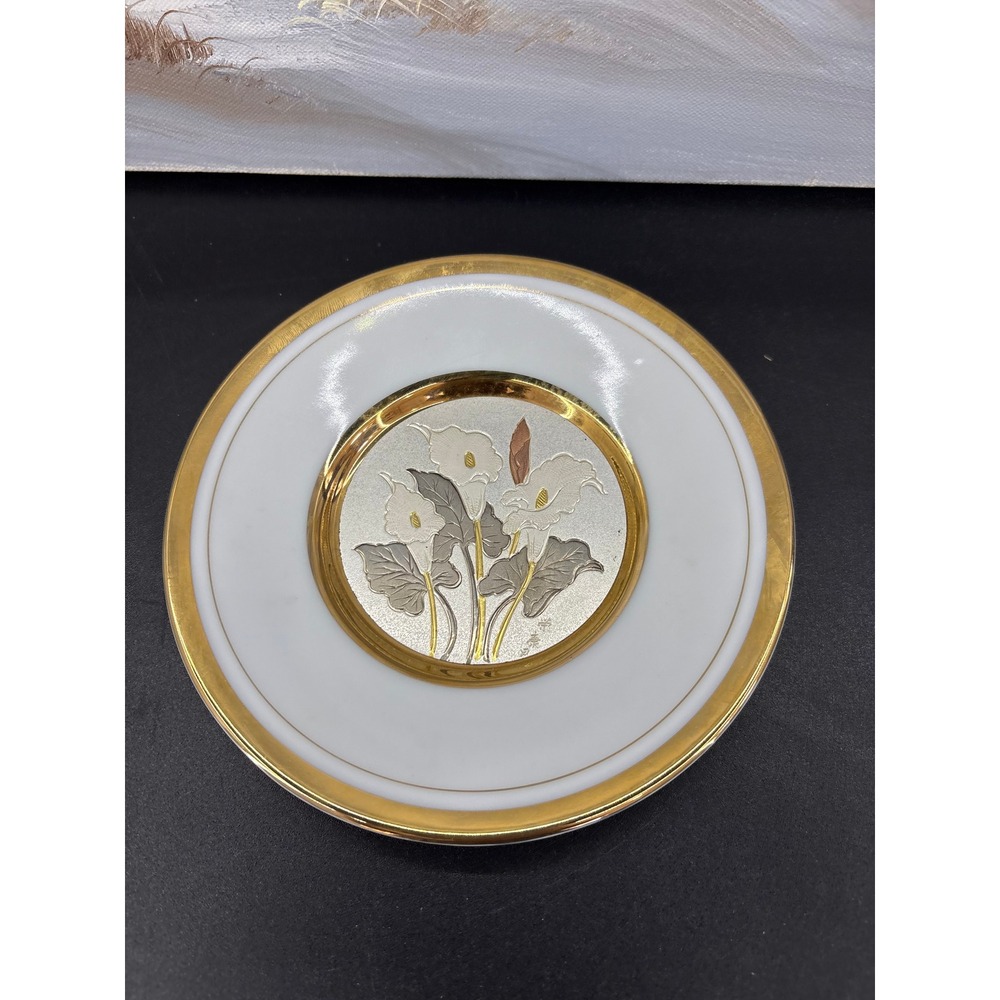 Art of Chokin Calla Lily Fine Porcelain Plate 24K Gold Trim Made in Japan 6.5"